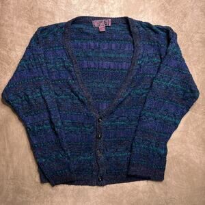 Vintage 90s Concrete Mix Multicolor Geometric Knit Cardigan Sweater Grunge Indie